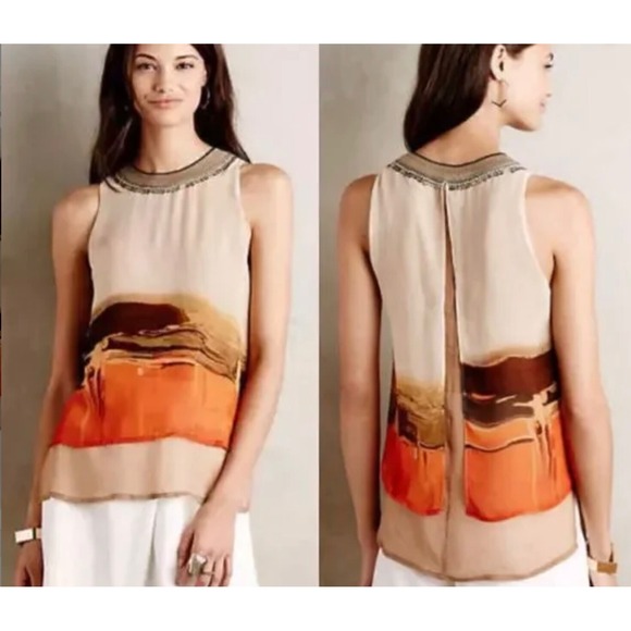 NWT Anthropologie Bl-nk High Desert Blouse size Small Sleeveless Orange Beaded - Picture 1 of 16